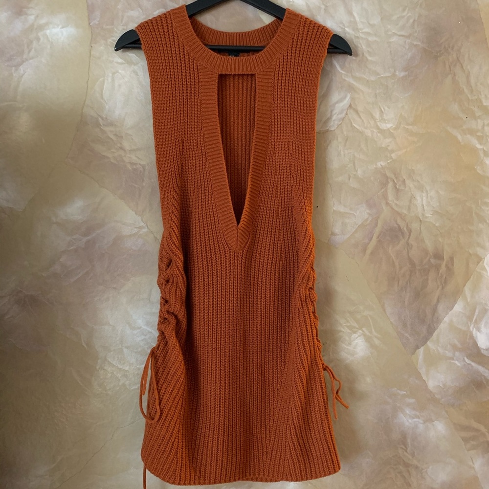 Burnt orange sleeveless sweater dress